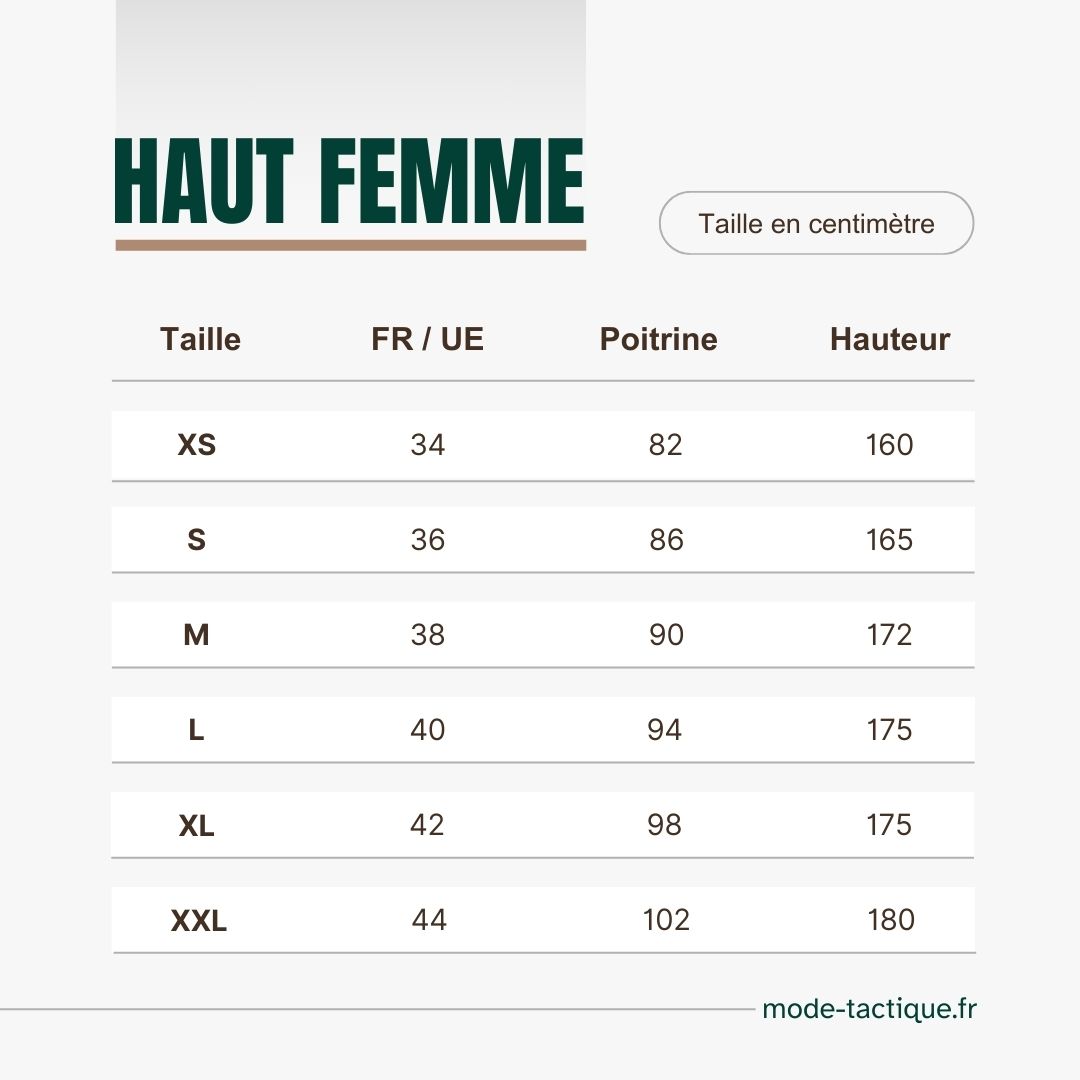 Correspondance guide des tailles Mode Tactique